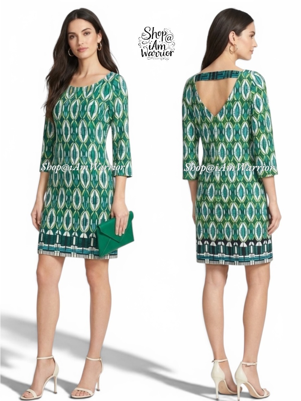 Laundry stretch green geometric print shift dress *shop@iamwarrior